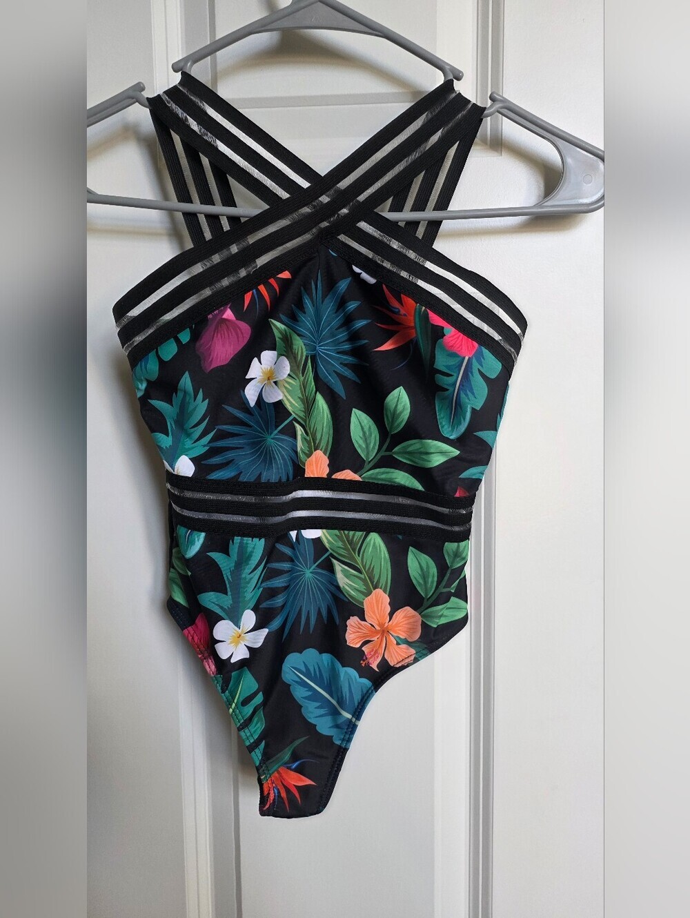 Girls Tropical Floral Criss Cross One Piece Swimsuit Size 9Y